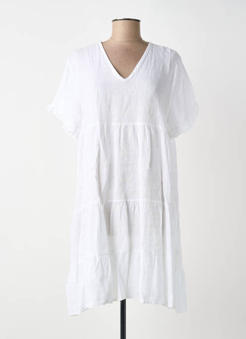 Robe mi-longue tissage crêpe manches courtes blanc BLANC BOHEME femme