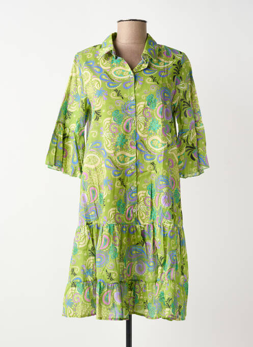 Robe courte manches 3/4 manches 3/4 vert BLANC BOHEME femme