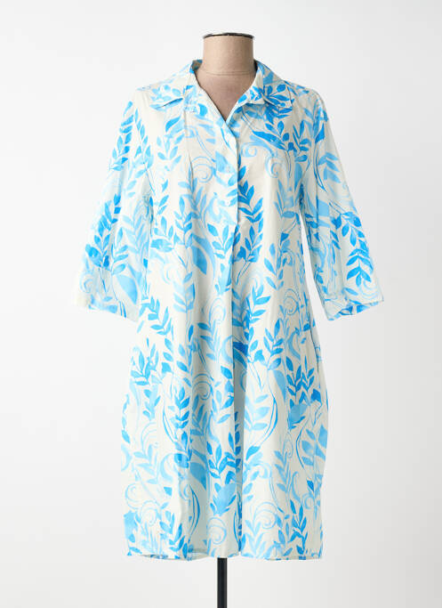 Robe mi-longue imprimé fleurs manches 3/4 bleu BLANC BOHEME femme