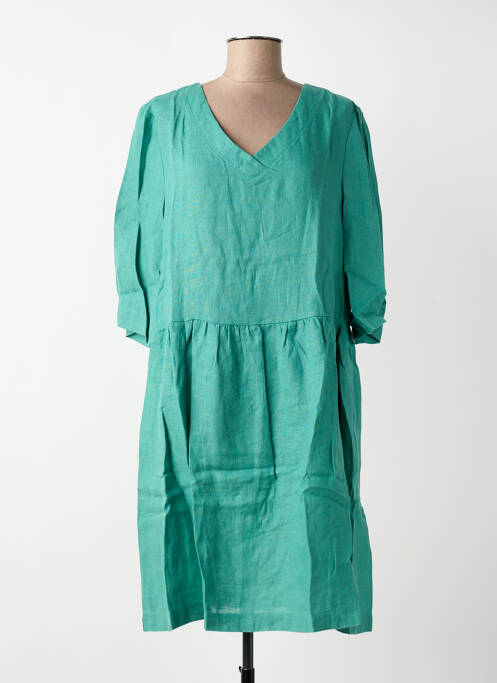Robe mi-longue manches 3/4 manches 3/4 vert BLANC BOHEME femme