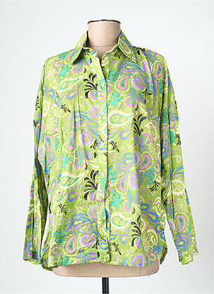 Chemisier imprimé fantaisie manches longues vert BLANC BOHEME femme