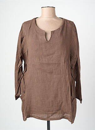 Blouse col rond manches longues marron BLANC BOHEME femme