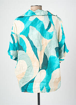 Chemisier imprimé fantaisie manches courtes bleu BLANC BOHEME femme