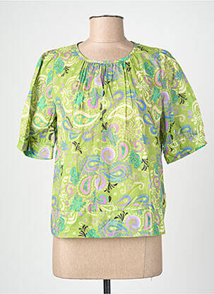 Top imprimé fantaisie manches courtes vert BLANC BOHEME femme