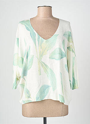 Pull coupe droite manches 3/4 vert BLANC BOHEME femme