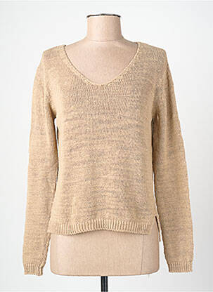 Pull maille ajourée manches longues marron BLANC BOHEME femme