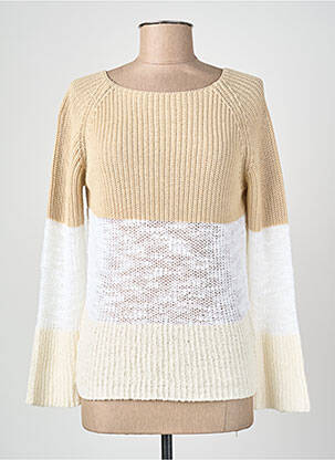 Pull coupe droite manches longues beige BLANC BOHEME femme