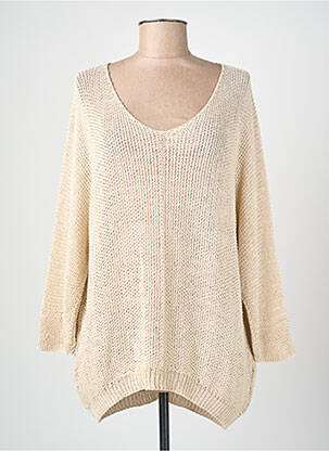 Pull coupe droite manches longues beige BLANC BOHEME femme