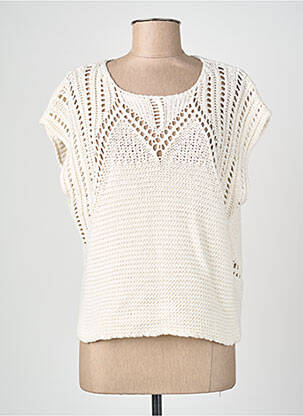 Pull coupe cintrée manches courtes beige BLANC BOHEME femme