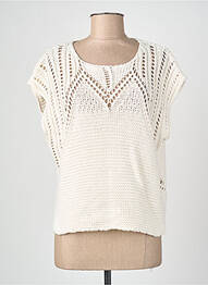 Pull coupe cintrée manches courtes beige BLANC BOHEME femme