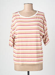 T-shirt coupe droite manches 3/4 beige BLANC BOHEME femme