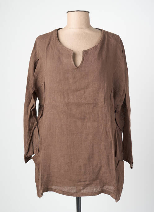 Blouse col rond manches longues marron BLANC BOHEME femme