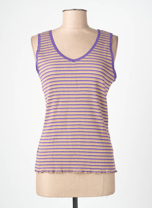 Débardeur col v sans manche violet BLANC BOHEME femme