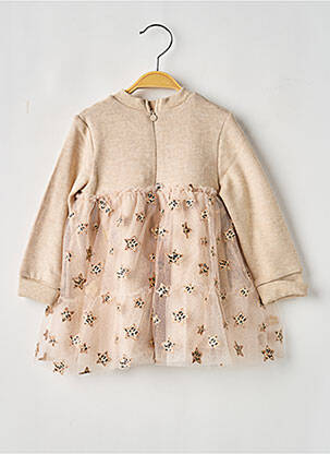 Robe mi-longue fermeture zippée au dos manches longues beige MAYORAL fille