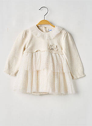 Robe mi-longue col claudine manches longues beige MAYORAL fille