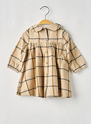 Robe mi-longue col claudine manches longues beige NOUKIE'S fille
