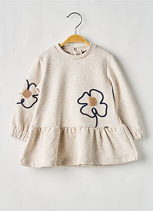 Robe mi-longue col rond manches longues beige MAYORAL fille