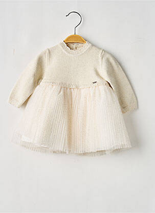 Robe mi-longue col rond manches longues beige MAYORAL fille