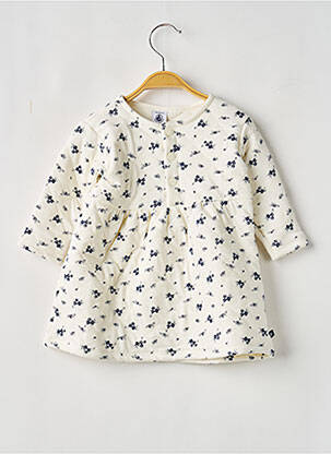 Robe mi-longue col rond manches longues blanc PETIT BATEAU fille