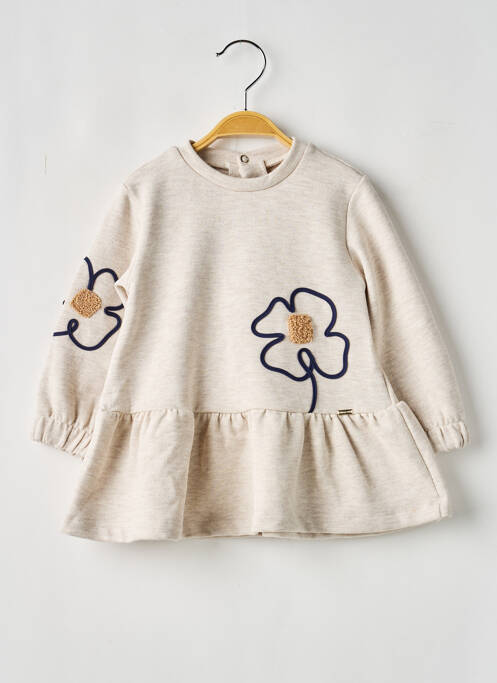 Robe mi-longue col rond manches longues beige MAYORAL fille