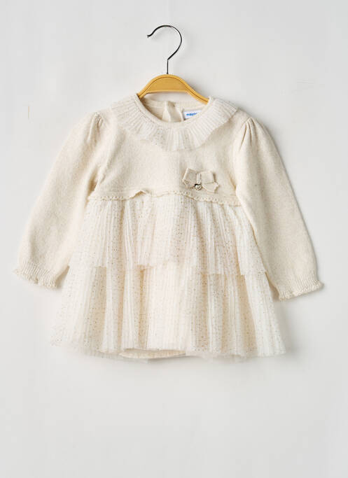 Robe mi-longue fermeture boutonnée au dos manches longues beige MAYORAL fille