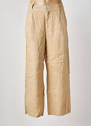 Pantalon droit fermeture zippée sous rabat boutonné beige BLANC BOHEME femme