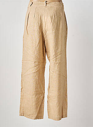 Pantalon droit fermeture zippée sous rabat boutonné beige BLANC BOHEME femme