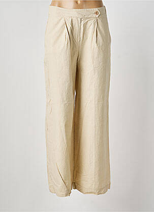 Pantalon droit fermeture zippée sous rabat boutonné beige BLANC BOHEME femme