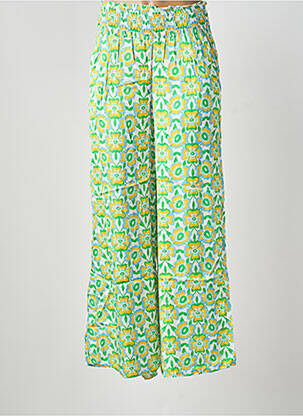 Pantalon flare taille élastique vert BLANC BOHEME femme