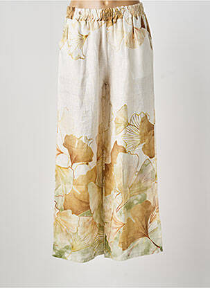 Pantalon flare taille élastique beige BLANC BOHEME femme