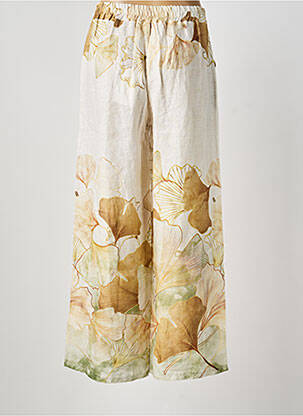 Pantalon flare taille élastique beige BLANC BOHEME femme