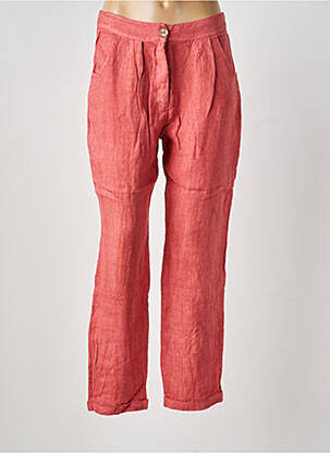 Pantalon droit fermeture zippée sous rabat boutonné rose BLANC BOHEME femme