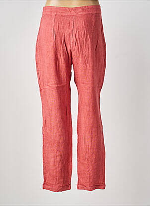 Pantalon droit fermeture zippée sous rabat boutonné rose BLANC BOHEME femme
