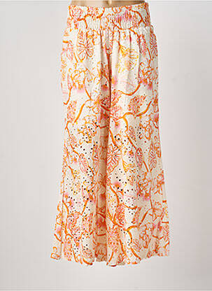 Pantalon flare taille élastique orange BLANC BOHEME femme