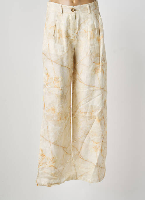 Pantalon flare taille élastique beige BLANC BOHEME femme