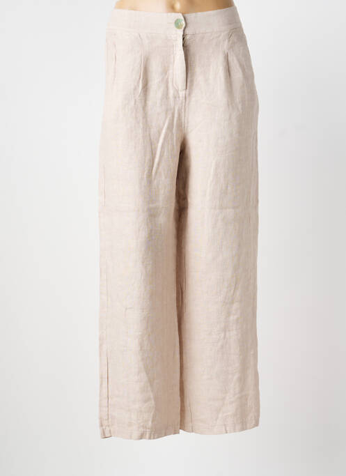 Pantalon droit fermeture zippée sous rabat boutonné beige BLANC BOHEME femme