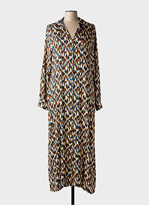 Robe longue tissage popeline manches longues marron SENORETTA femme