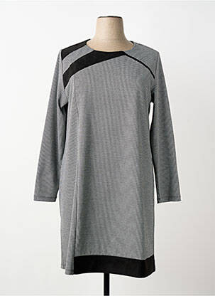 Robe mi-longue imprimé fantaisie manches longues noir SENORETTA femme