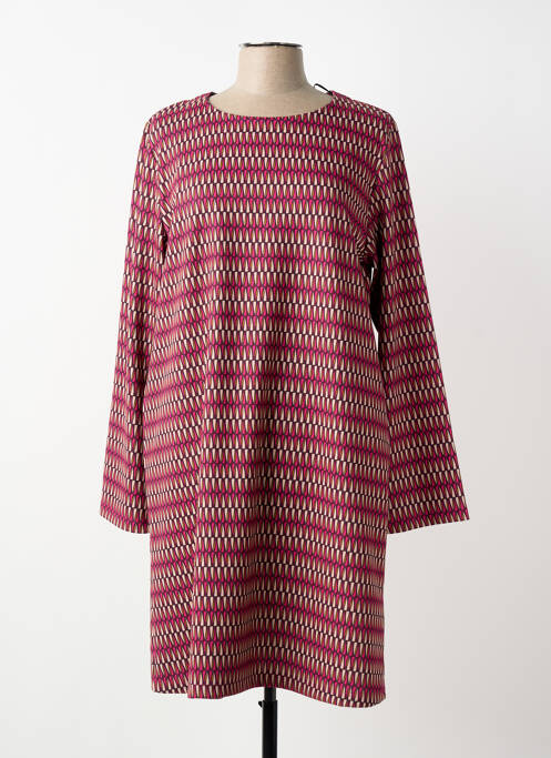 Robe mi-longue imprimé fantaisie manches longues rose SENORETTA femme