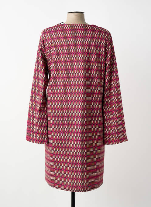 Robe mi-longue imprimé fantaisie manches longues rose SENORETTA femme