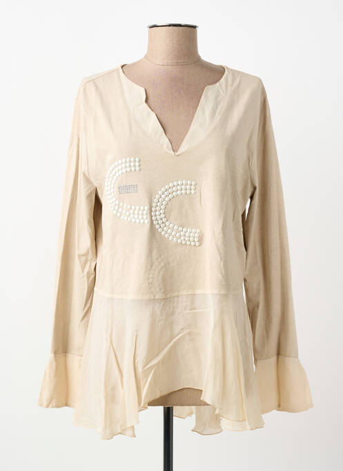 Top col v manches longues beige ELISA CAVALETTI femme