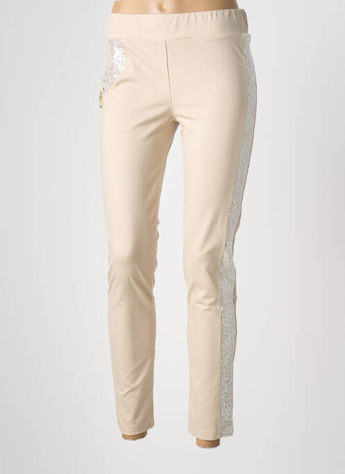 Pantalon slim taille élastique beige ELLY ITALIA femme