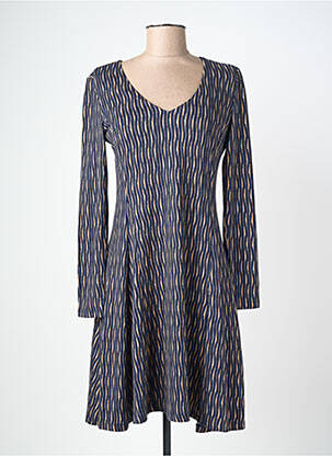Robe mi-longue imprimé fantaisie manches longues bleu SURKANA femme