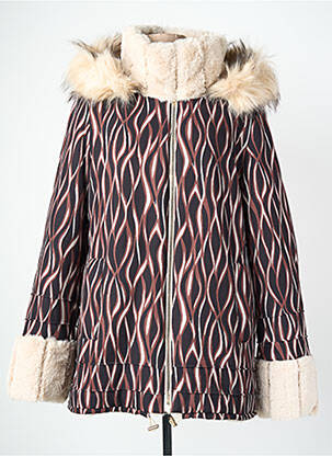 Manteau long coupe droite a capuche marron REVER MILE femme