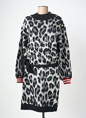 Robe mi-longue imprimé fantaisie manches longues noir K-DESIGN femme