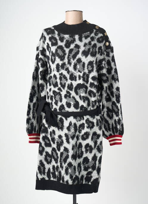 Robe mi-longue imprimé fantaisie manches longues noir K-DESIGN femme