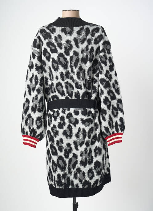 Robe mi-longue imprimé fantaisie manches longues noir K-DESIGN femme