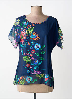 Top tissage crêpe manches courtes bleu LOURDES CASTILLO femme