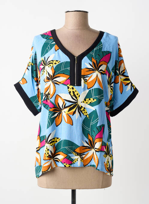 Blouse imprimé fleurs manches courtes bleu FRANCE RIVOIRE femme