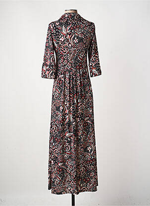Robe longue imprimé fleurs manches 3/4 noir JOY'S PARIS femme